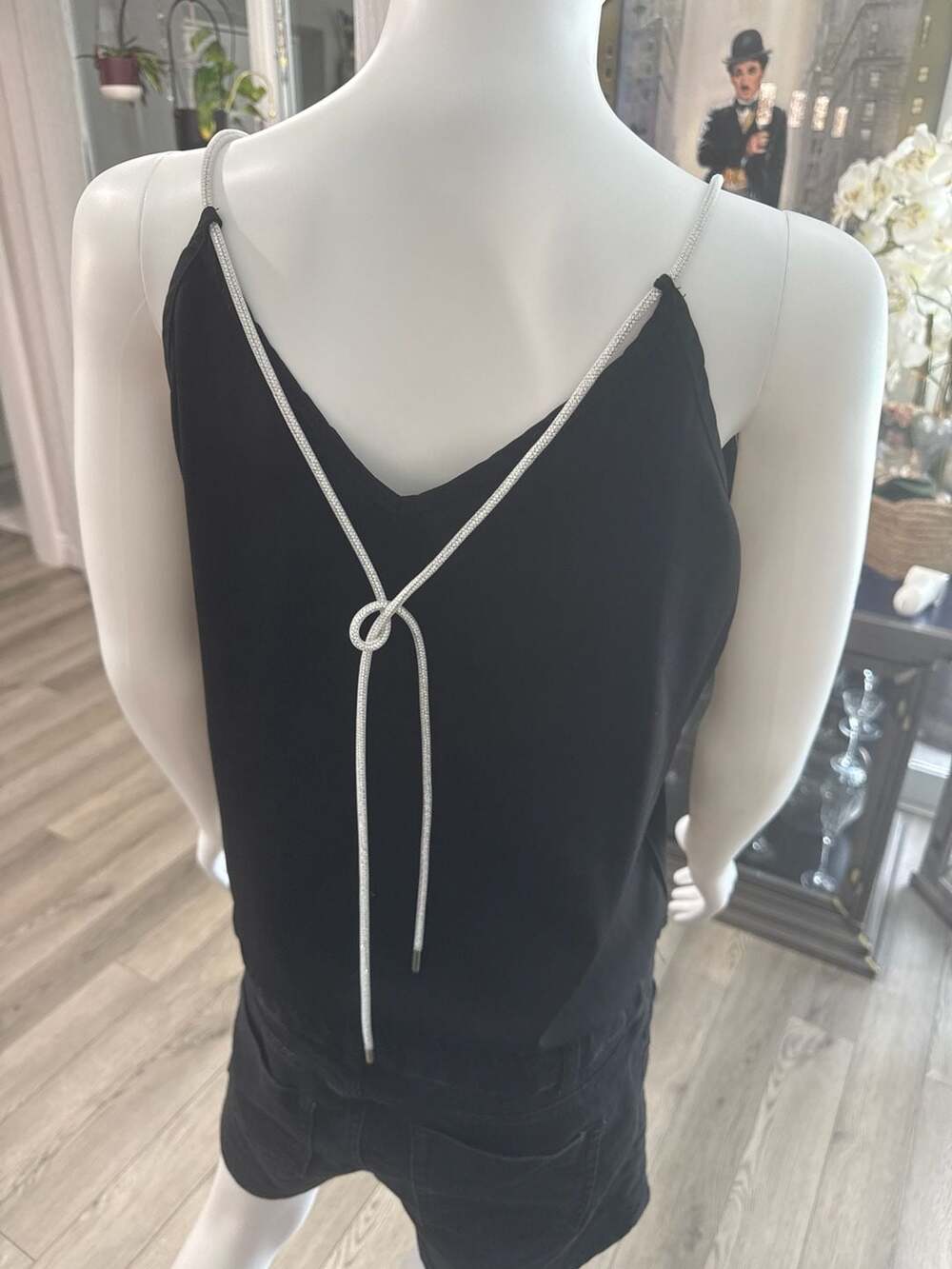 Zara Black Open Back Camisole with Rhinestone Rope Straps